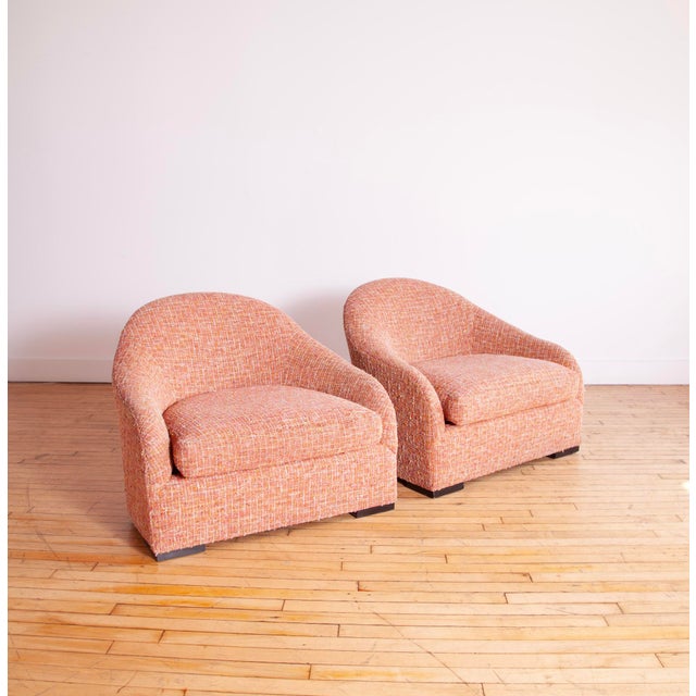 Mid-Century Modern Pair of Sensational Pink Chenille Club Chairs For Sale - Image 3 of 10