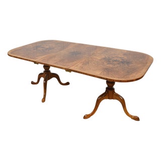 Regency Style Walnut Twin Pillar Dining Table, 1920s For Sale