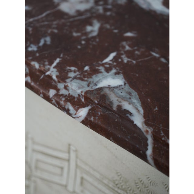 Off-white French Style Chinoiserie Carved Marble Top Commode Chest For Sale - Image 8 of 18