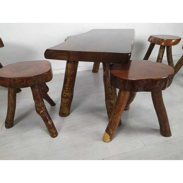 Brutalistic Coffee Table and Stools, 1970s, Set of 7 For Sale - Image 12 of 17
