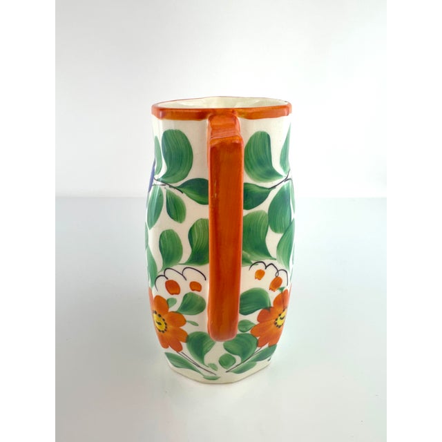 Vintage Czech Hand-Painted Floral Pitcher – Czechoslovakia Folk Art Pottery Jug For Sale - Image 10 of 12