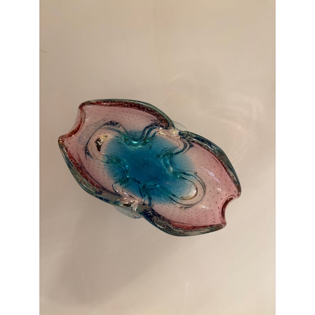 Murano Murano Vintage Hand Blown Glass Blue and Pink Oblong Candy Dish For Sale - Image 4 of 5