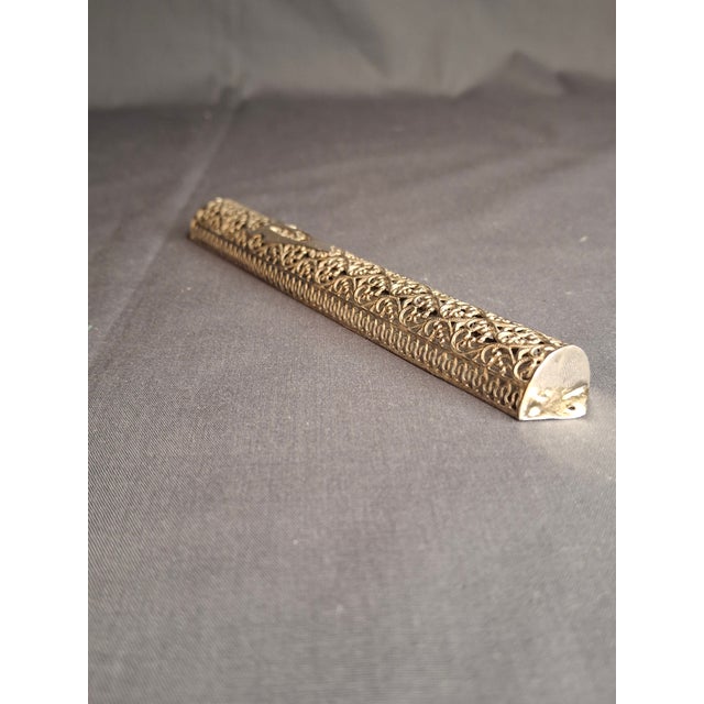 Religious Vintage Bezalel Israel Sterling Silver Filigree Mezuzah Case 925 Judaica 5.25" For Sale - Image 3 of 11