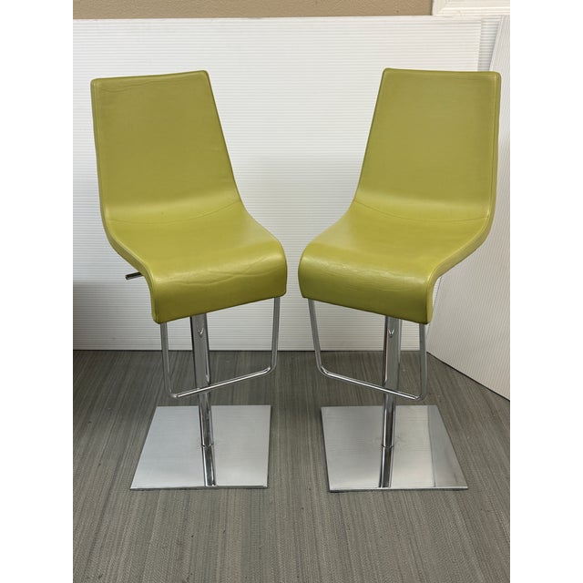 2010s Karim Rashid for Bonaldo Adjusting Skipping Bar Stools, Chartreuse For Sale - Image 5 of 12