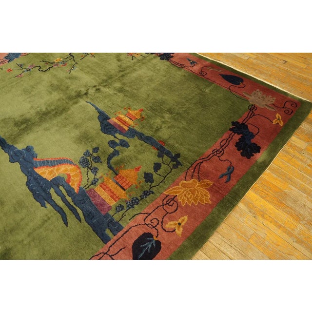 Beautiful Rare Green Color Antique Wool Piler Chinese Art Deco Carpet Rug For Sale - Image 12 of 12