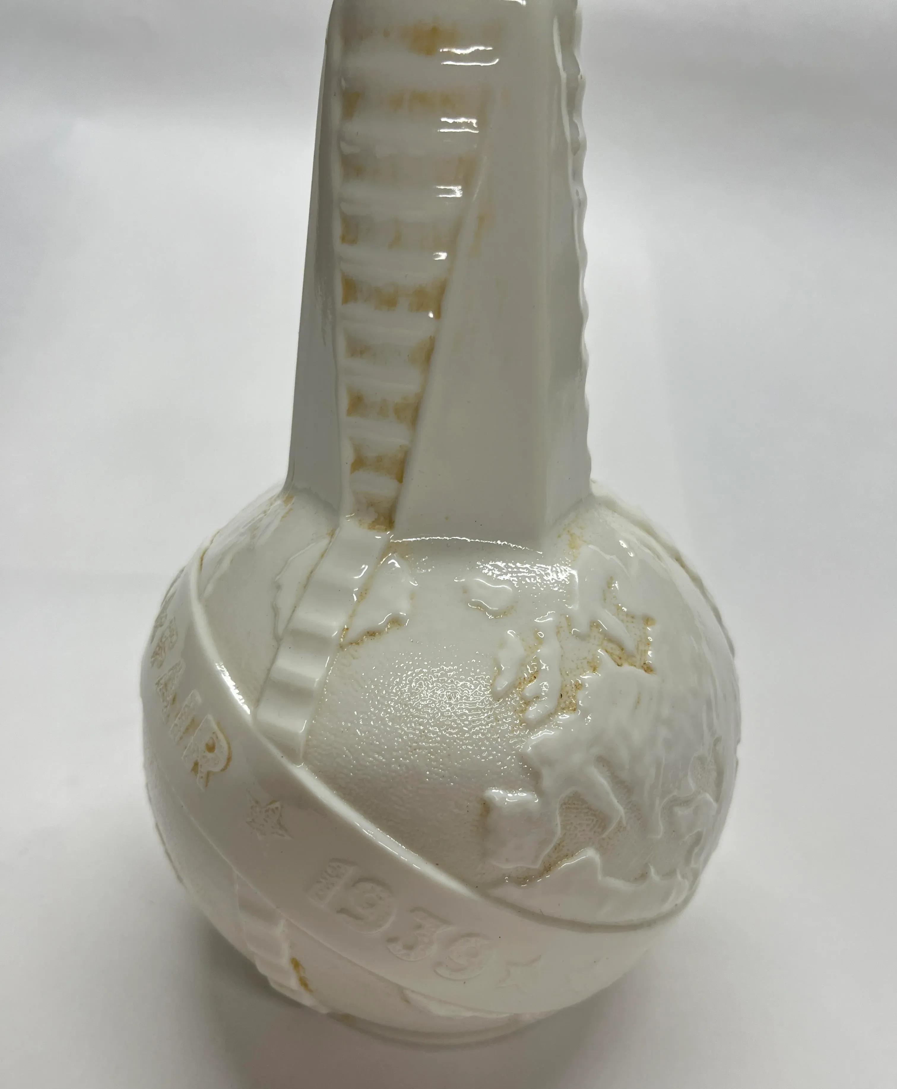 1939 New York World's Fair Milk Glass Bottle | Chairish