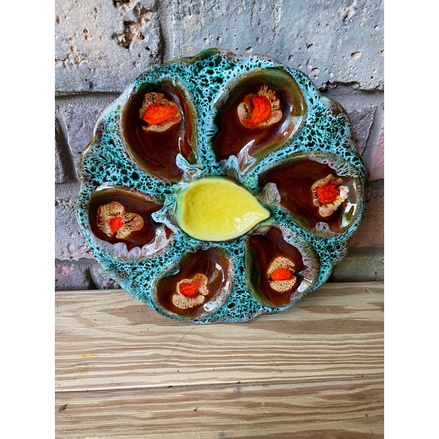 1950s French Vallauris Majolica Oyster Plate For Sale - Image 10 of 12