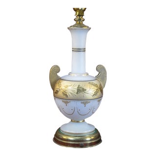 Table Lamp Glass Urn Vase Antique Bohemian Moser Gold Leaves For Sale