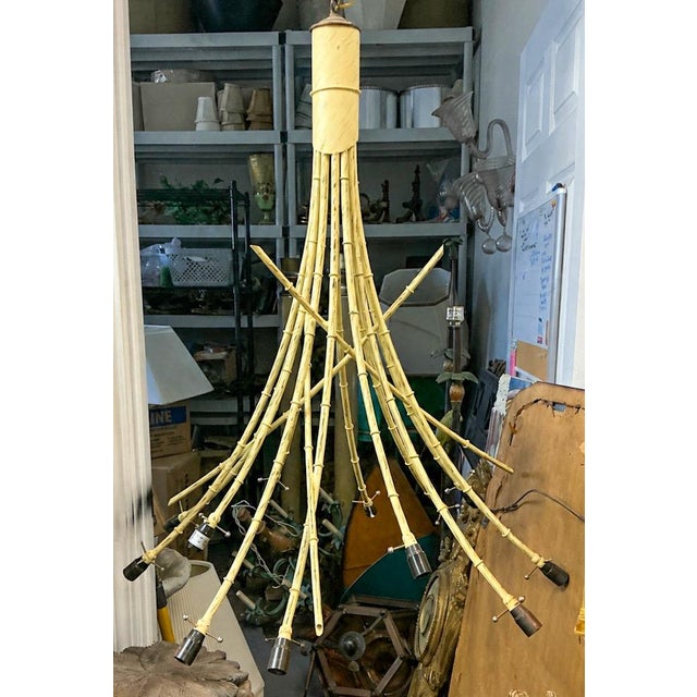 1970s Monumental Mid-Century Modern Regency Style Faux Bamboo Tole 12 Arm Chandelier For Sale - Image 5 of 10