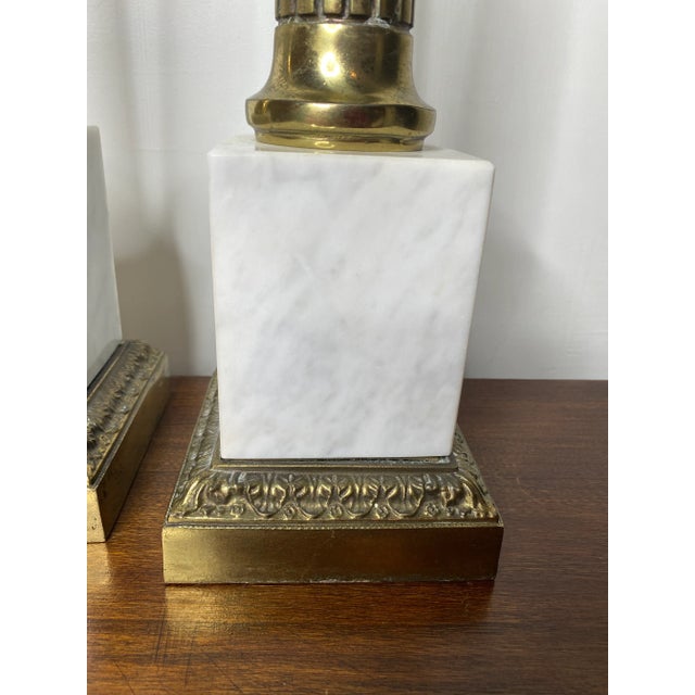 Mid Century Marble and Brass Lamps - a Pair For Sale - Image 4 of 11