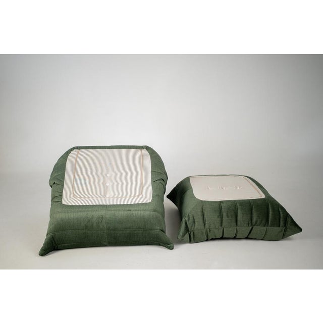 Set of Togo Lounge Chair and Ottoman in Moss Velvet by Michel Ducaroy for Ligne Roset, 1973 For Sale - Image 3 of 18