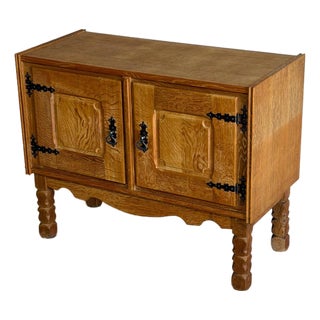 Vintage Henning Kjærnulf Style Oak Cabinet Danish Rustic Brutalist Sideboard For Sale