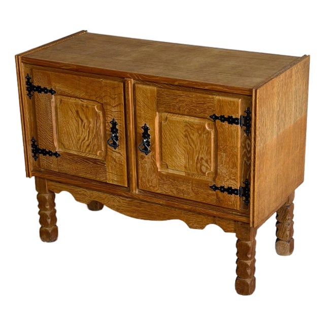 Vintage Henning Kjærnulf Style Oak Cabinet Danish Rustic Brutalist Sideboard For Sale
