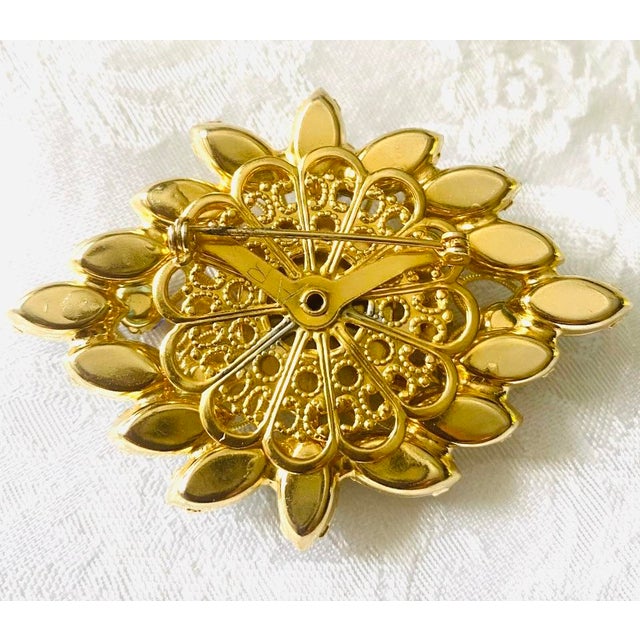 1960s Vintage Czech Aqua Blue Gold Large Brooch Signed Ar For Sale - Image 5 of 5