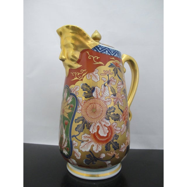 Lavish Kisen Kiln Japanese Imari Arita Ware Porcelain Gold Face Spout Pitcher For Sale - Image 4 of 11