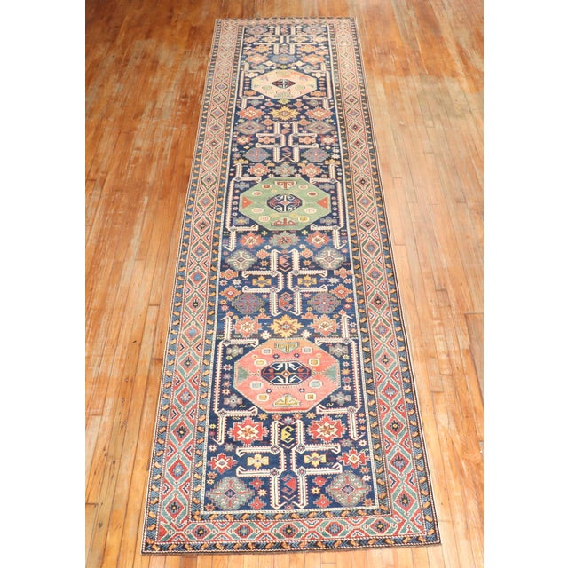 Textile Early 20th Century Rare Caucasian Wide Runner - 3'9" x 15'8" For Sale - Image 7 of 8