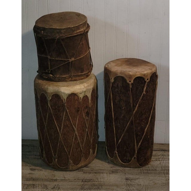 Collection of Four Wood and Leather Drums For Sale - Image 4 of 7