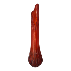 Large 23.5” Vintage Red Ribbed l.e. Smith Swung Glass Vase..