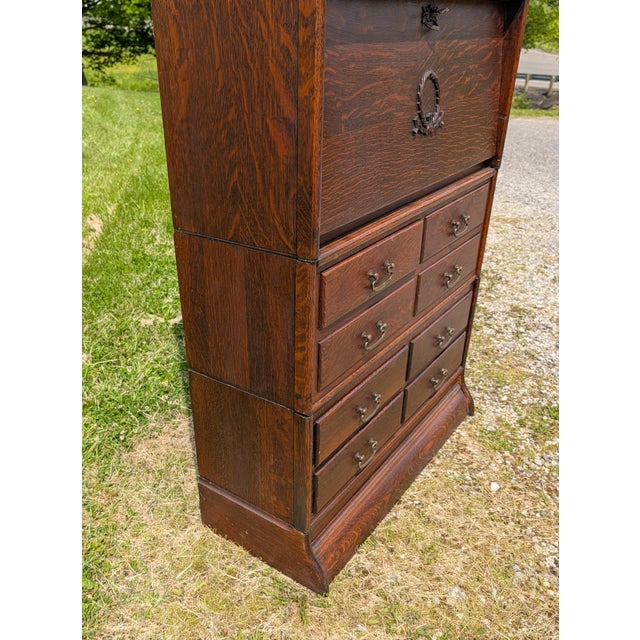 Antique Quartersawn Oak 5 Sections Stacking Barrister Bookcase With Desk 1900s For Sale - Image 4 of 18