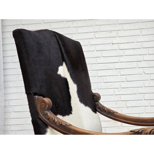 Mid-Century Modern Danish Highback Armchair in Cowhide and Oak Wood, 1950s For Sale - Image 3 of 18