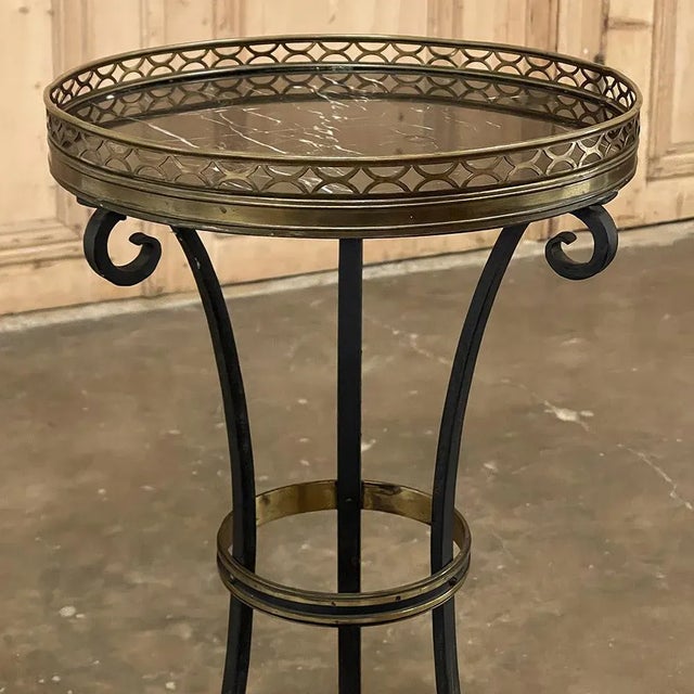 Mid 20th Century Mid-Century Neoclassical Wrought Iron, Brass & Marble Lamp Table For Sale - Image 5 of 13