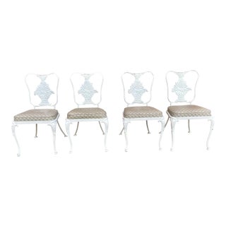 1950s Woodard Trianon Wrought Iron Patio Dining Chairs Hollywood Regency Set of 4 For Sale