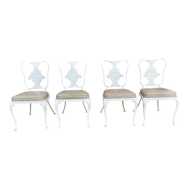 1950s Woodard Trianon Wrought Iron Patio Dining Chairs Hollywood Regency Set of 4 For Sale