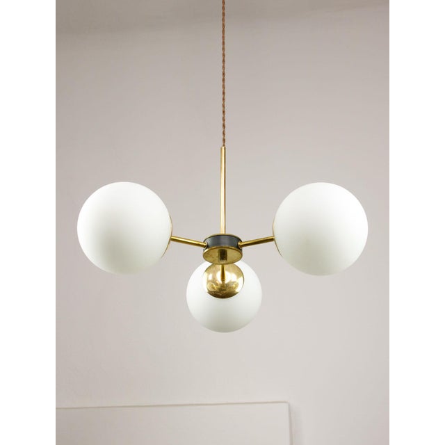 Mid-Century Modern Italian Pendant Light in Brass and Opaline Glass, 1960s For Sale - Image 12 of 15
