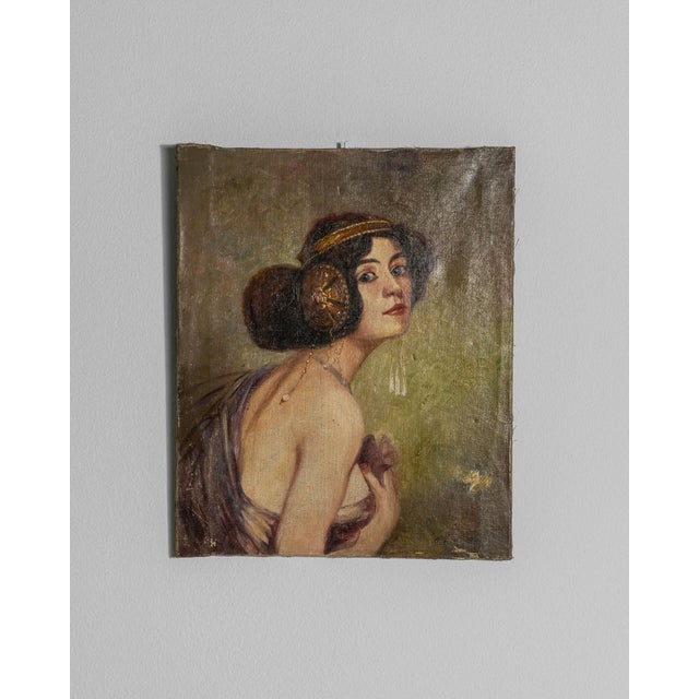 1910s French Signed Oil on Canvas Portrait For Sale - Image 17 of 18