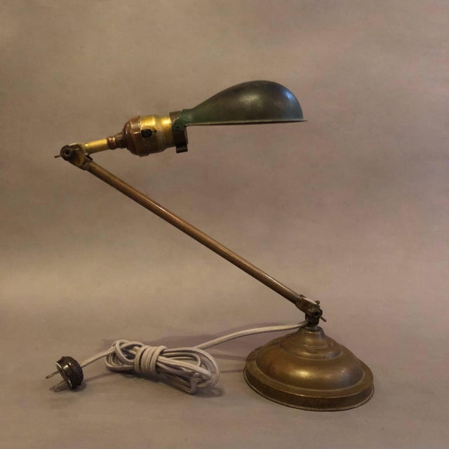 1920s Industrial Articulating Brass Desk Lamp by Faries For Sale - Image 4 of 6
