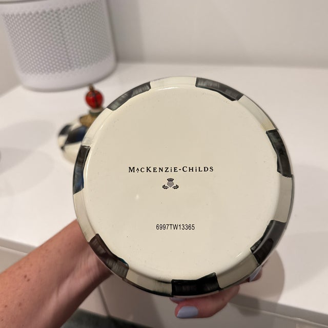 2010s Mackenzie Childs Courtly Check Squashed Pot For Sale - Image 5 of 6