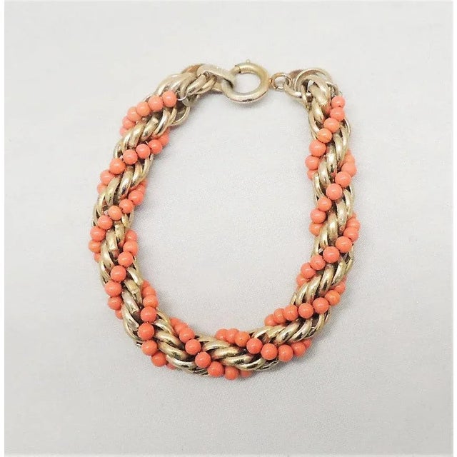 Modern Vintage 1950s Signed Napier Faux-Coral Twisted Bracelet For Sale - Image 3 of 6
