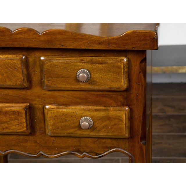 French French Turn of the Century Walnut Side Table with Carved Tray Top and Drawers For Sale - Image 3 of 12