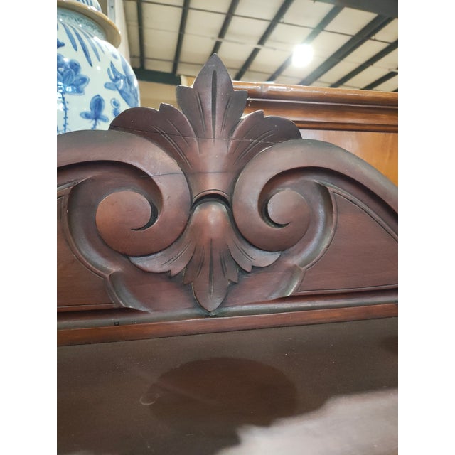 Brown Late 19th Century Continental Empire Mahogany Sideboard Buffet With Mirror Back & Carved Scroll Crest For Sale - Image 8 of 12
