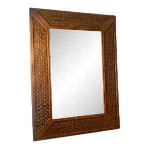 Mid 20th Century Modern Rattan & Bamboo Rectangular Mirror
