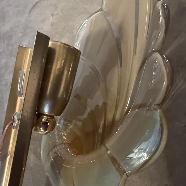 Metal A 1970s Mid-Century Modern Brown Murano Glass Leaf Wall Sconce by Franco Luce For Sale - Image 7 of 12