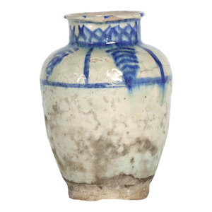 Antique Persian Glazed Blue and White Terra Cotta Vase