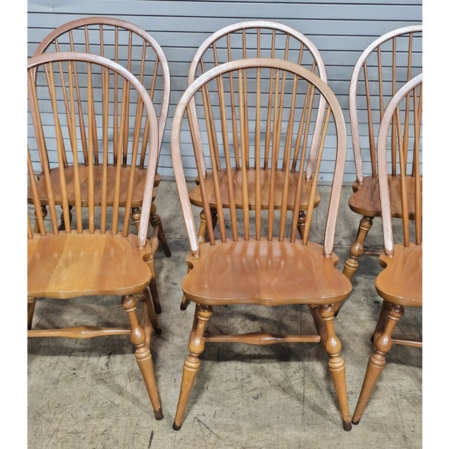 Mid 20th Century Set of 6 Mid 20th Century Sold Maple Bow Back Windsor Chairs For Sale - Image 5 of 12