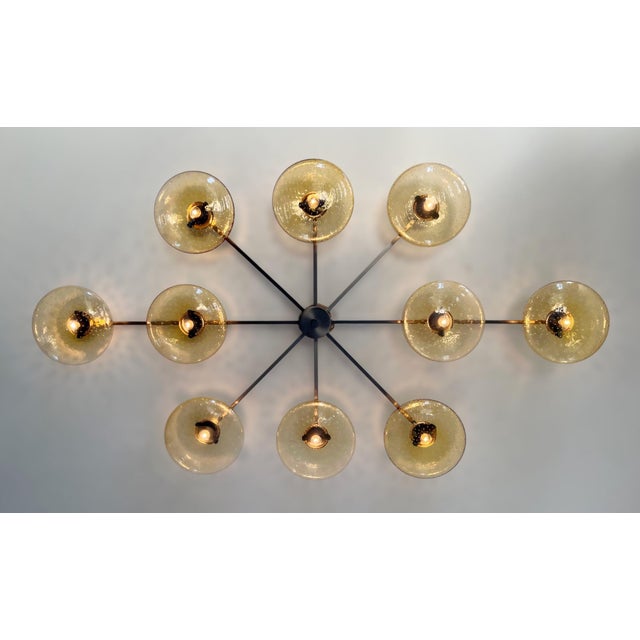 Fabio Ltd 21st Century Dieci Satin Black Nickel Amber Bubbles Murano Flush Mount by Fabio LTD For Sale - Image 4 of 6
