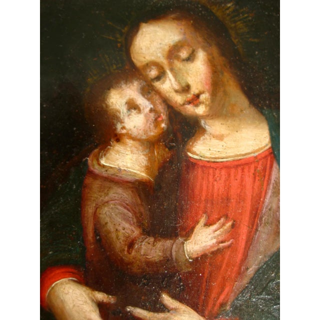 Mother and Child 18 Century Painting on Copper For Sale - Image 4 of 11