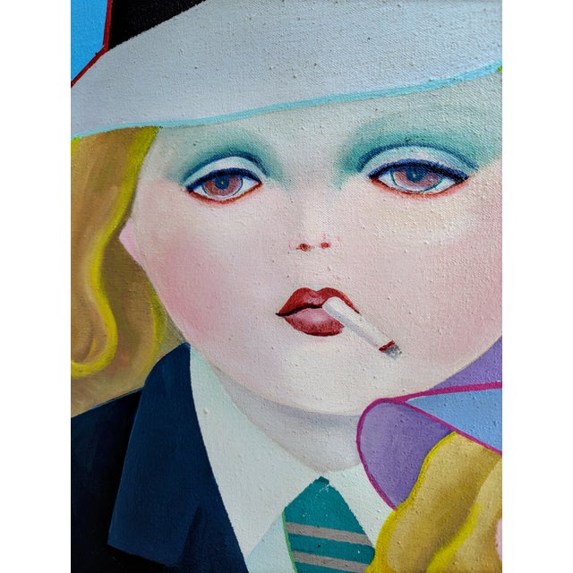 1980s 1980s Oil Painting Portrait of Women in Gentlemen's Attire by Keiko Noda For Sale - Image 5 of 12