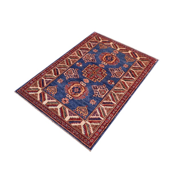 Shabby Chic Southwestern Super Kazak Blue/Beige Wool Rug - 2'9'' X 3'8'' For Sale - Image 3 of 10