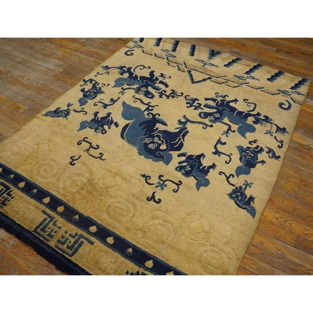 Mid 19th Century Antique Chinese Ningxia Rug 4' 4'' x5' 8'' For Sale - Image 5 of 7