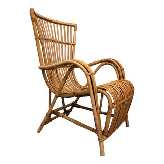 Vintage Natural Rattan Armchair, 1970s For Sale