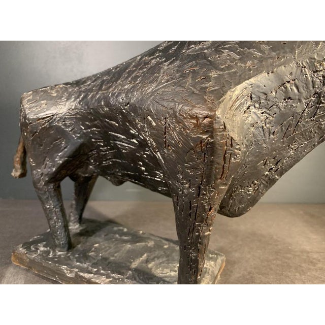 Brutalist Glazed Stoneware Bull Animal Sculpture by Mario Peruggini, 1960s For Sale - Image 6 of 13