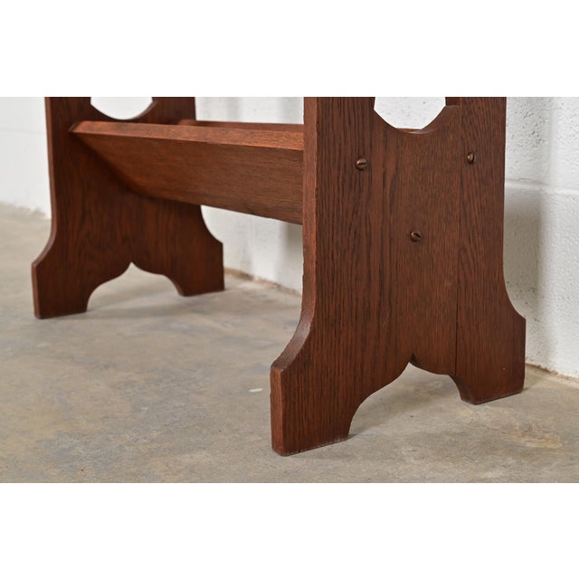 Stickley Brothers Style Antique Mission Oak Arts & Crafts Secretary Desk With Stained Glass Doors, Circa 1900 For Sale - Image 10 of 14