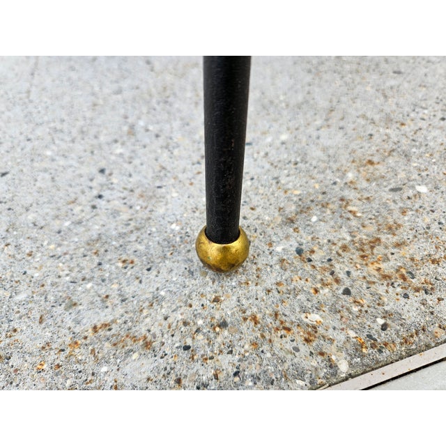 60s Round Wicker Rattan Side Table Brass Ball Feet For Sale - Image 13 of 14