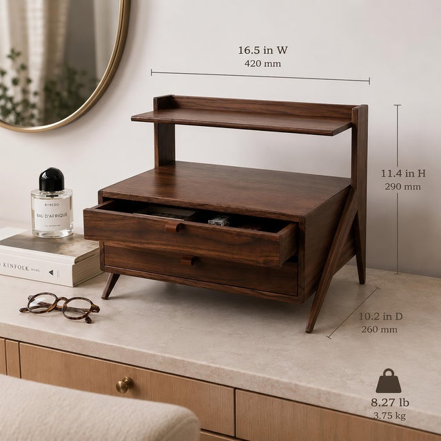 Perfume Tray With Drawers, Solid Walnut Vanity Organizer, Makeup Skincare Perfume Display Shelf For Sale - Image 10 of 10
