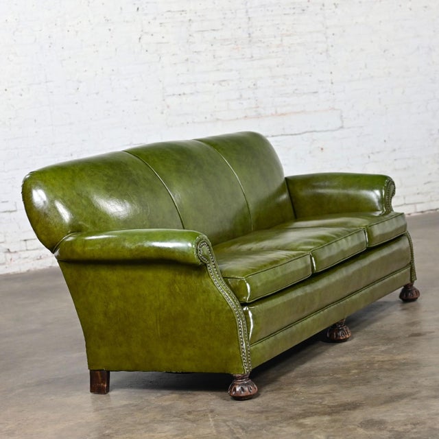 1940-1950Äôs Traditional Green Naugahyde Faux Leather Lawson Club Style Sofa W/Rolled Arms For Sale - Image 6 of 12