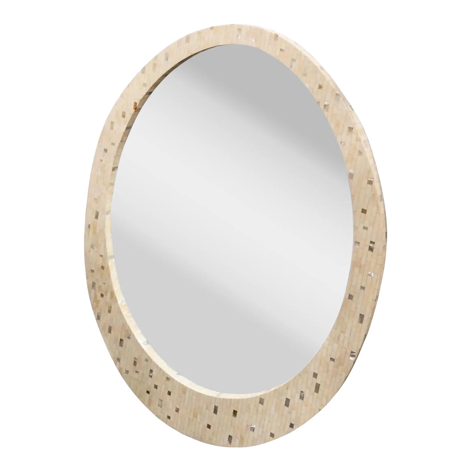 Ron Seff Egg Form Bone & Mother of Pearl Inlaid Mirror | Chairish